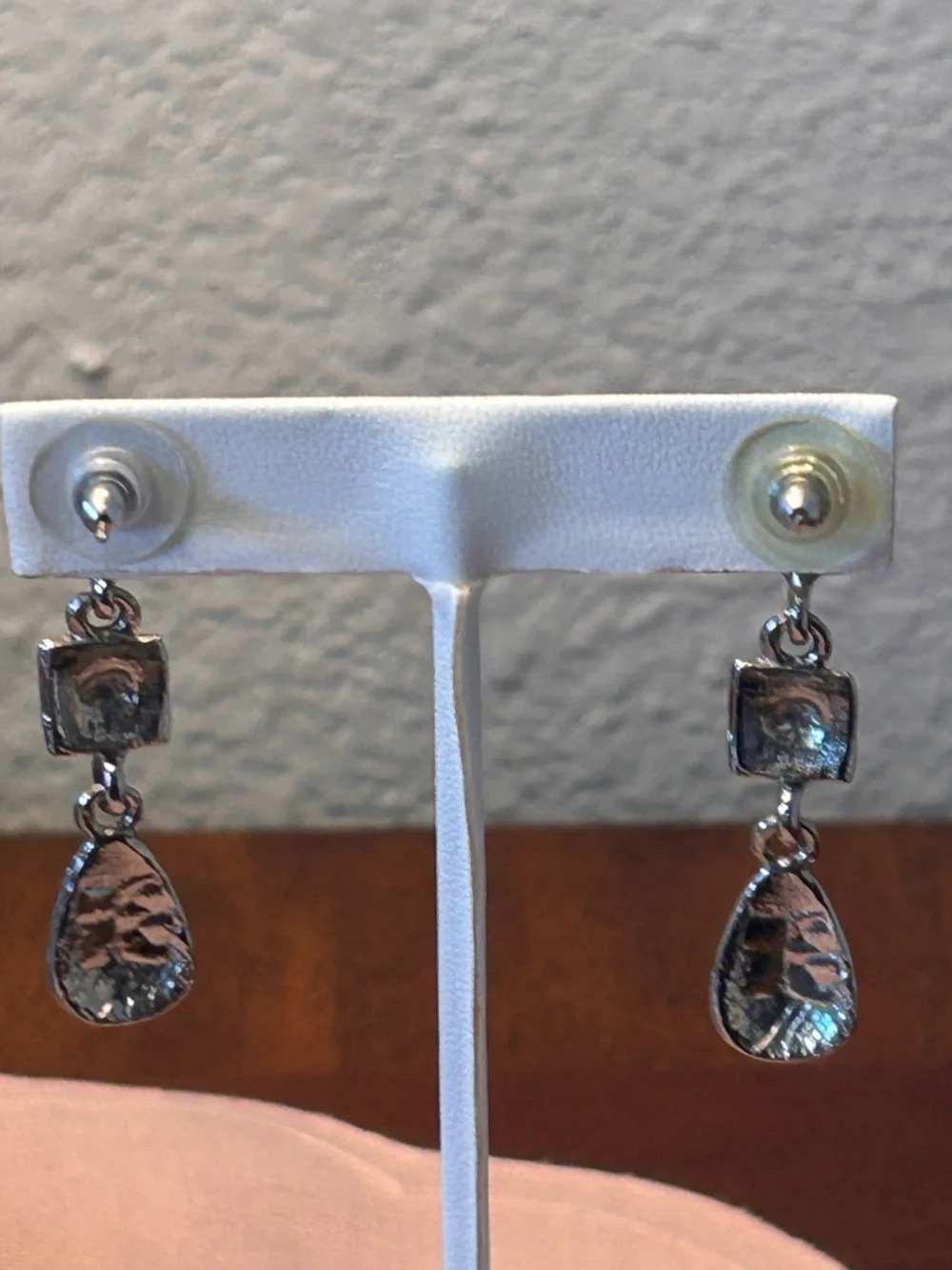 Delicate Blue and Gray Silver Tone Pierced Dangle Earrings
